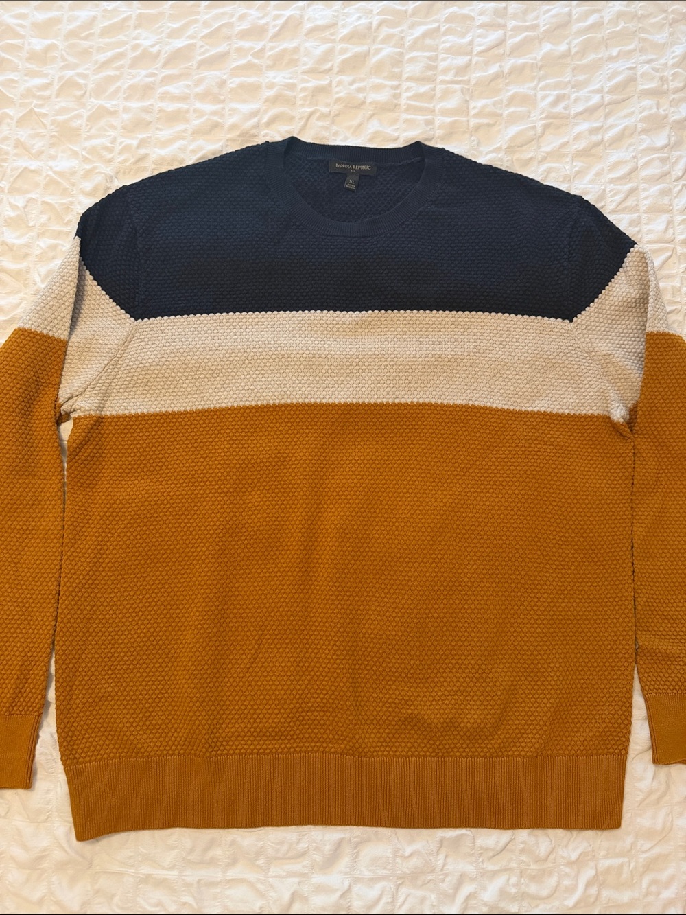 Banana Republic Colorblock Crewneck Sweater in Navy, Cream & Mustard